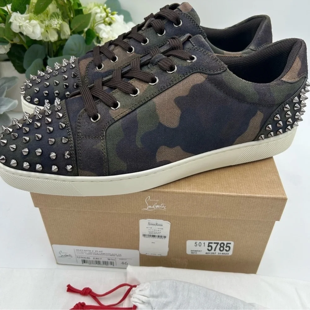 Men’s Christian Louboutin SEAVAST camouflage print sneakers size 46 made Italy